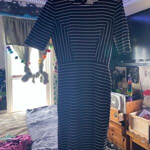 Almost Famous Black and White Sheath Midi Dress with 3/4 Sleeves